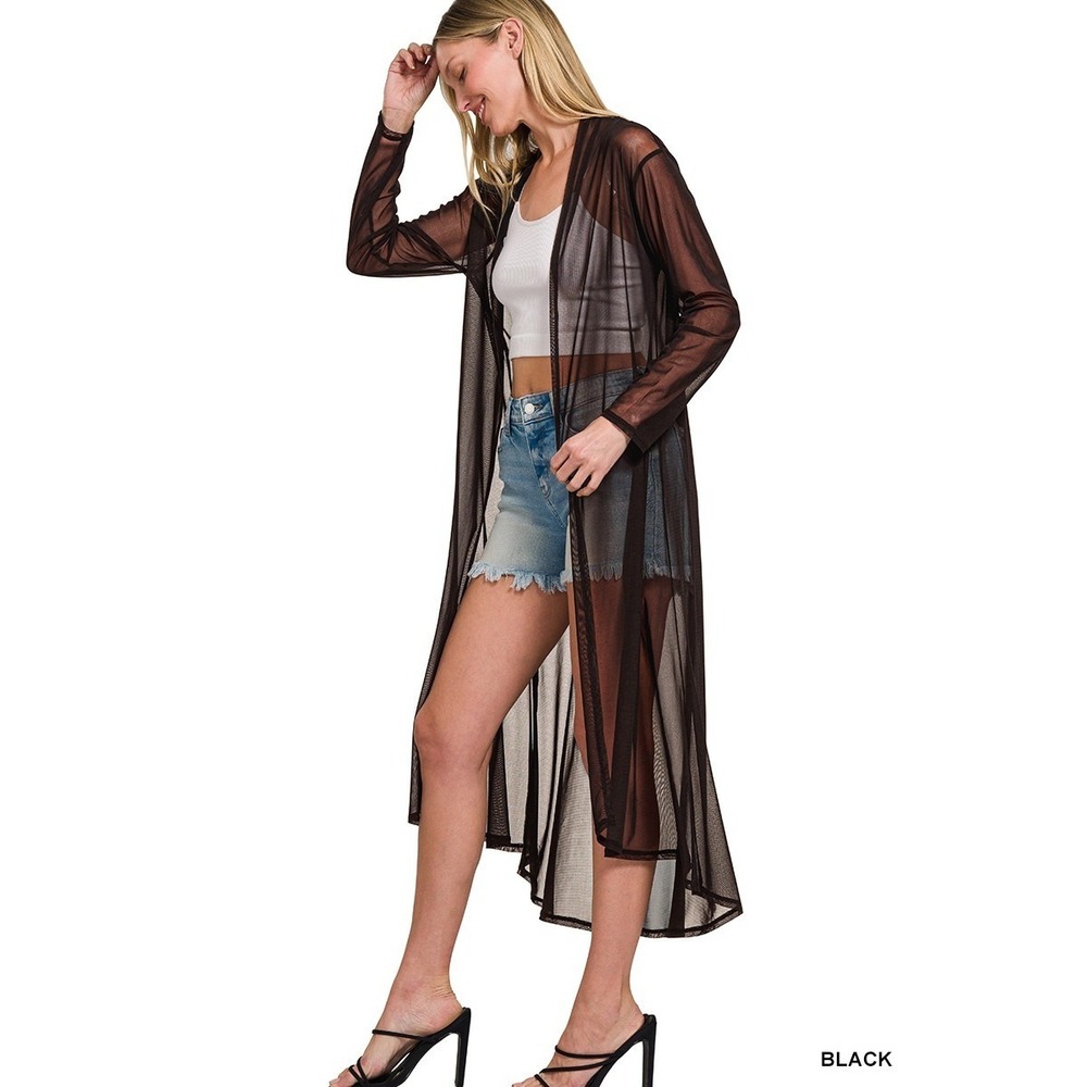 Zenana Mesh Open Front Cardigan - Black - Medium - Picture 2 of 4